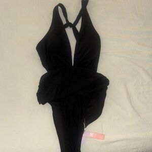 Cupshe Black Halter Plunge One-Piece Swimsuit